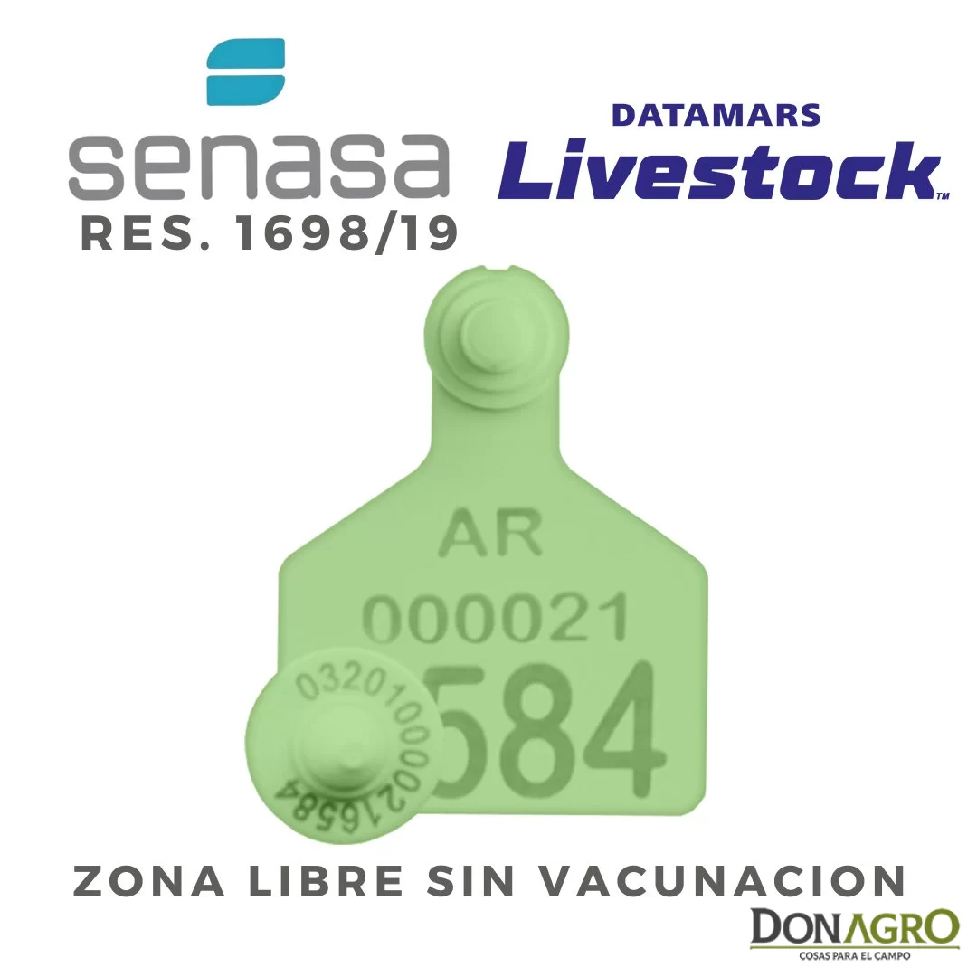 Caravana Electronica DATAMARS Oficial SENASA Binomio 25 Unid. VERDE ZONA LIBRE AFTOSA