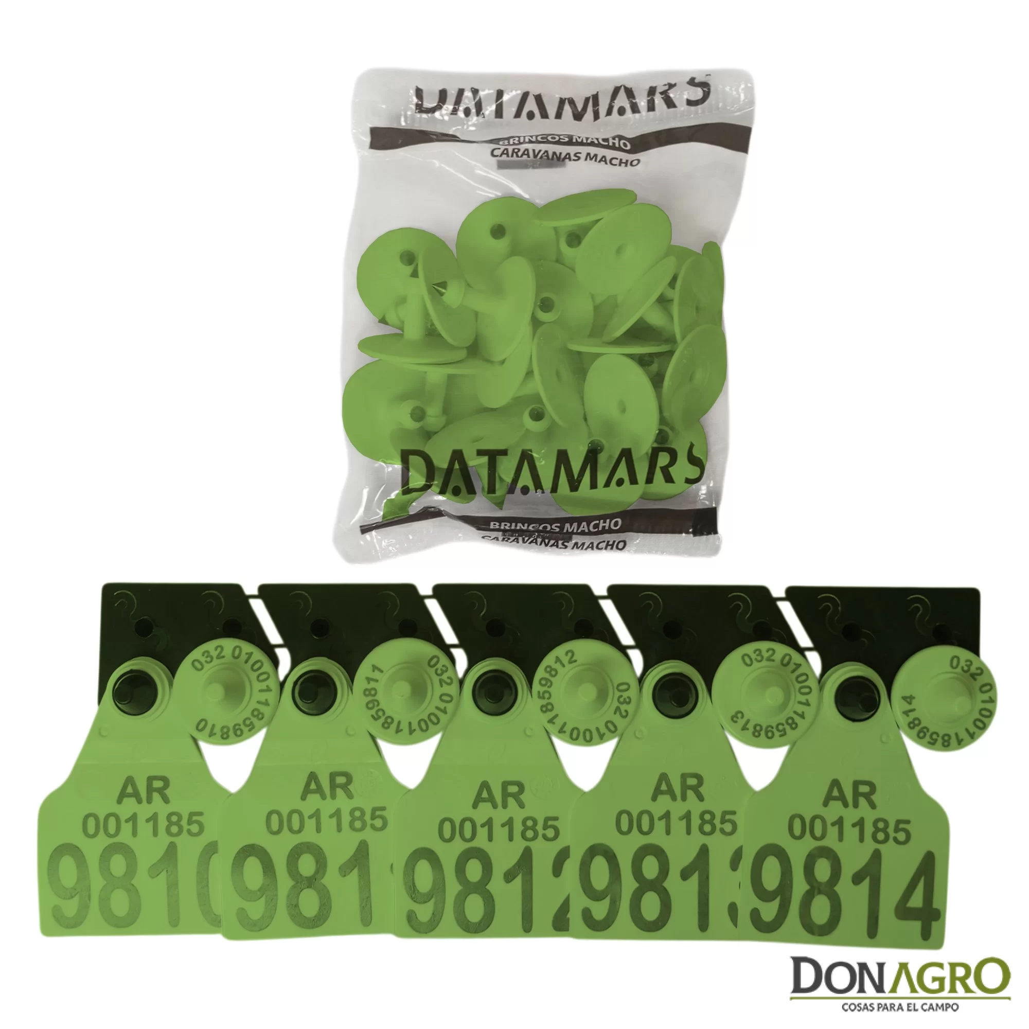 Caravana Electronica DATAMARS Oficial SENASA Binomio 25 Unid. VERDE ZONA LIBRE AFTOSA