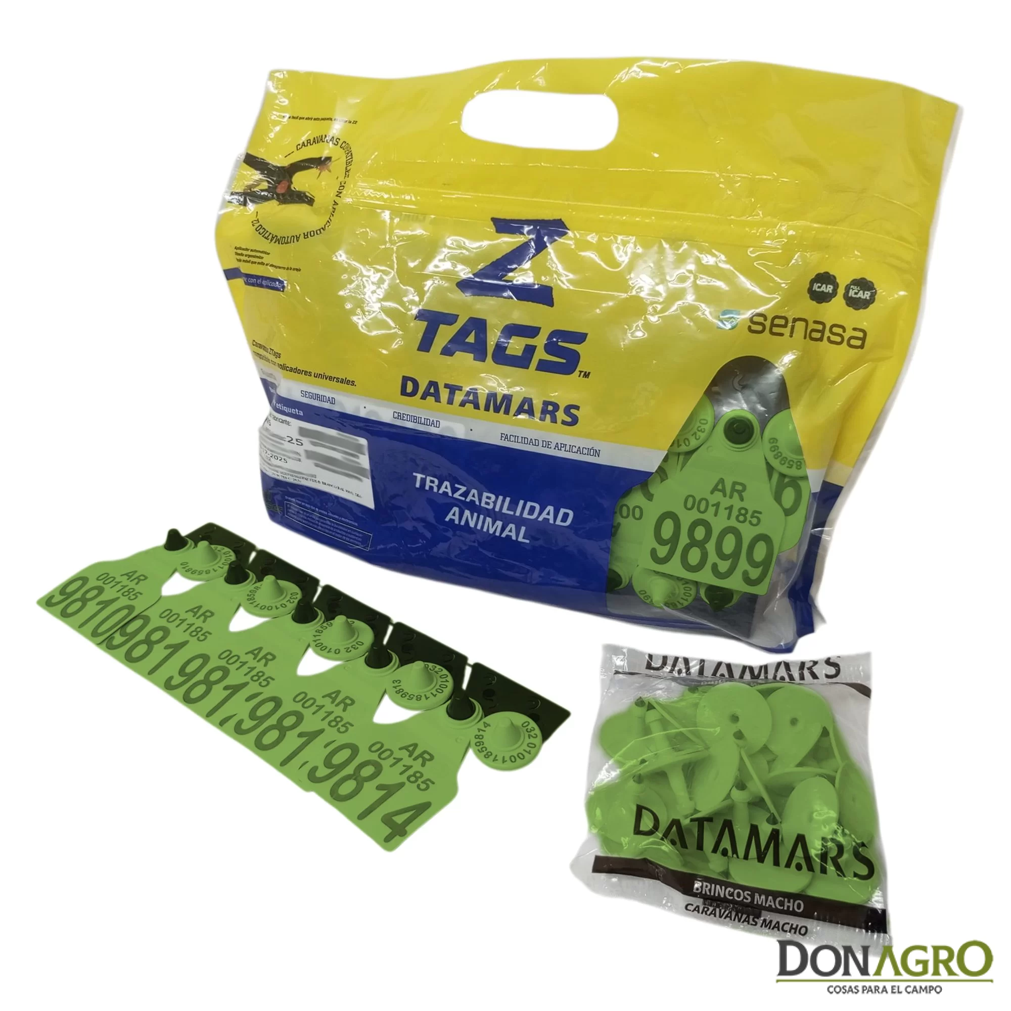 Caravana Electronica DATAMARS Oficial SENASA Binomio 25 Unid. VERDE ZONA LIBRE AFTOSA