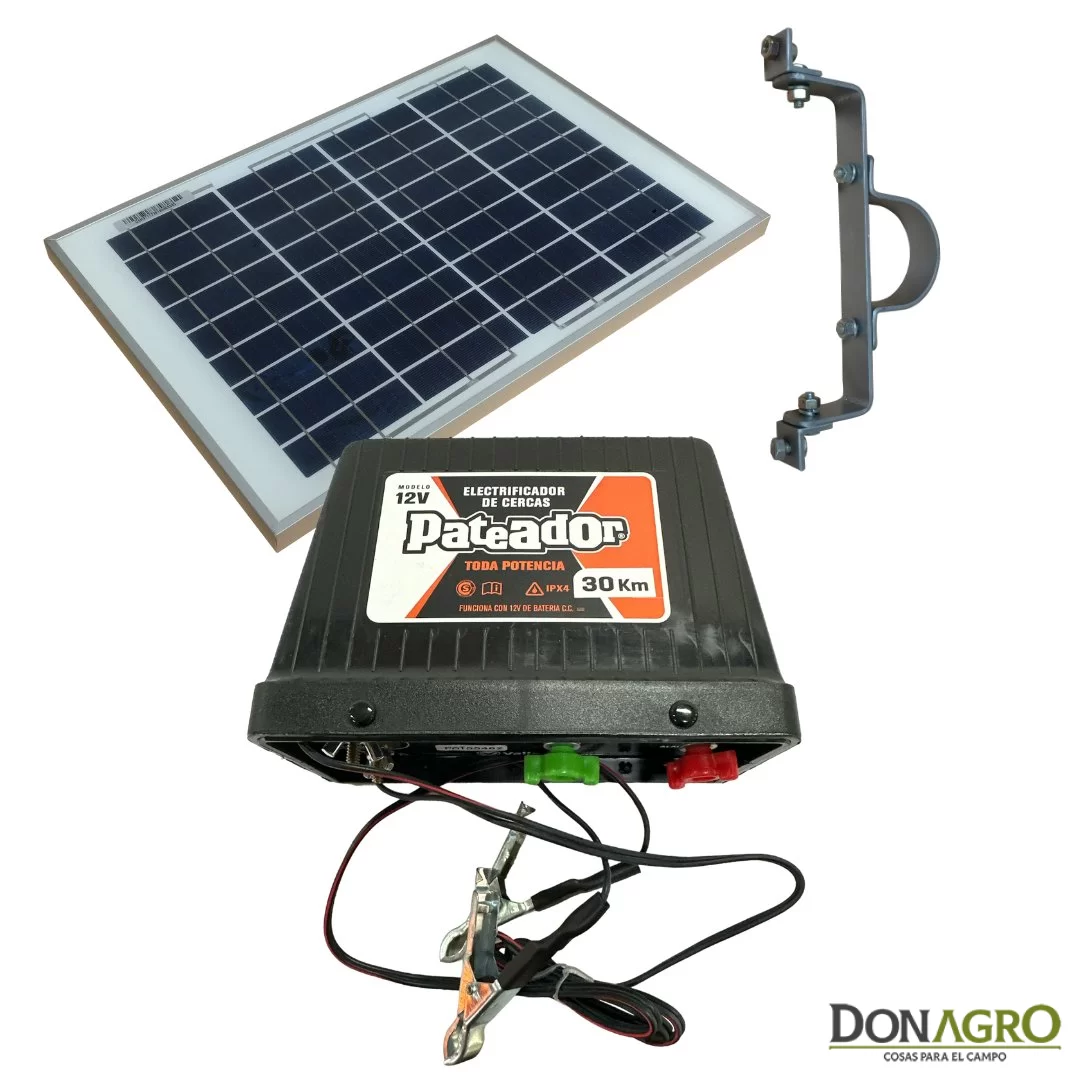 Electrificador Kit Solar 30km 0.9j PATEADOR + Panel FIASA