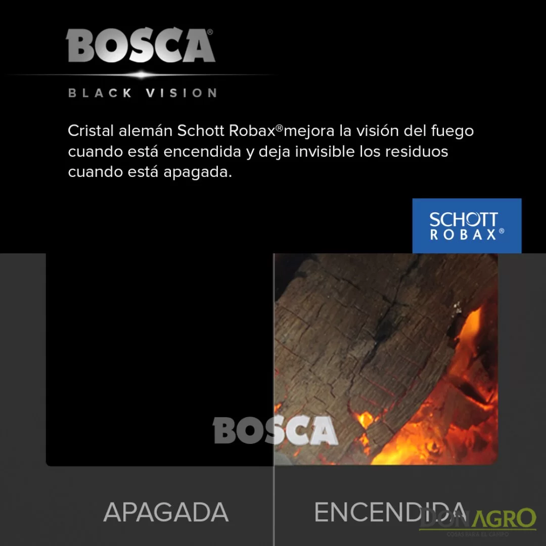 Estufa a Leña Bosca Gold 500 Black Vision Charcoal 10.318Kcal