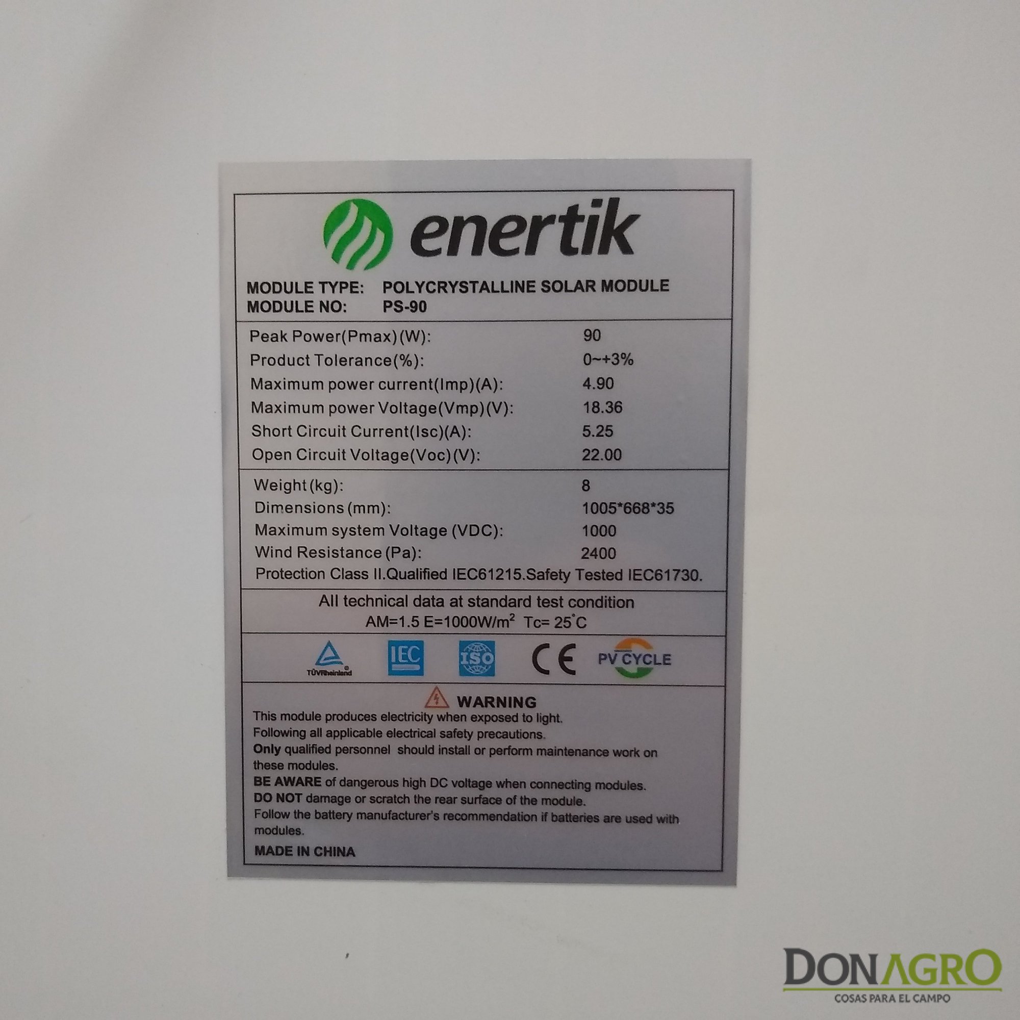 Panel Solar Enertik 90w 18v