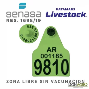 Caravana Electronica DATAMARS Oficial SENASA Binomio 25 Unid. VERDE ZONA LIBRE AFTOSA