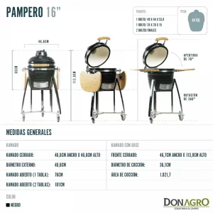 Horno Kamado Argentino Asador Pampero 16 Pulg Negro